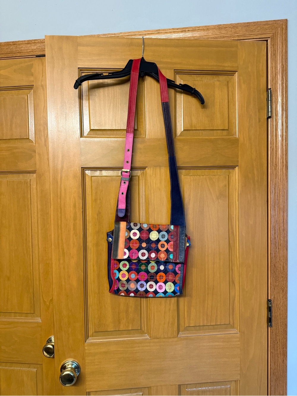 Multicolor Circle-Print Crossbody Bag with Adjustable Strap